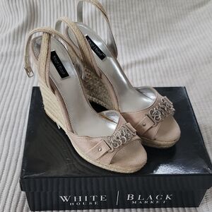 White House Black Market Beige Wedge Heels